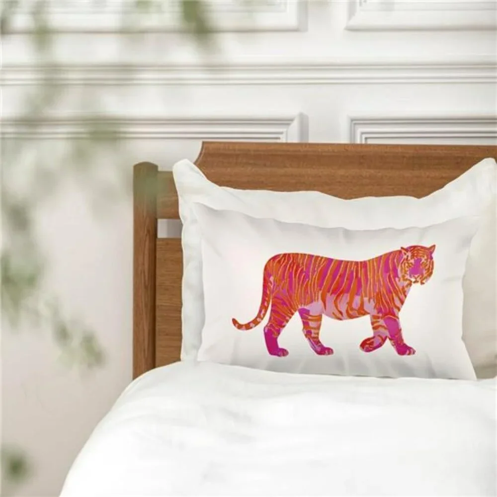 Red Flannel Tiger Throw Pillow Cover 12x20 for Dorm Couch Bed Room Decor